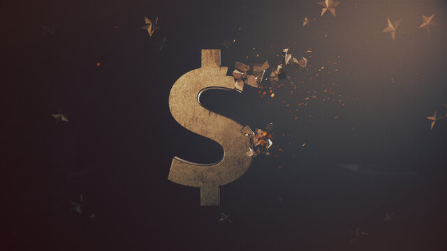 3D Rendering of crushing dollar currency symbol