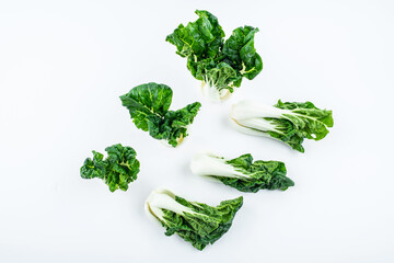 Fresh vegetable milk cabbage on white background