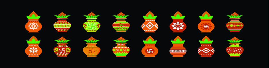set of kalash cartoon icon design template with various models. vector illustration