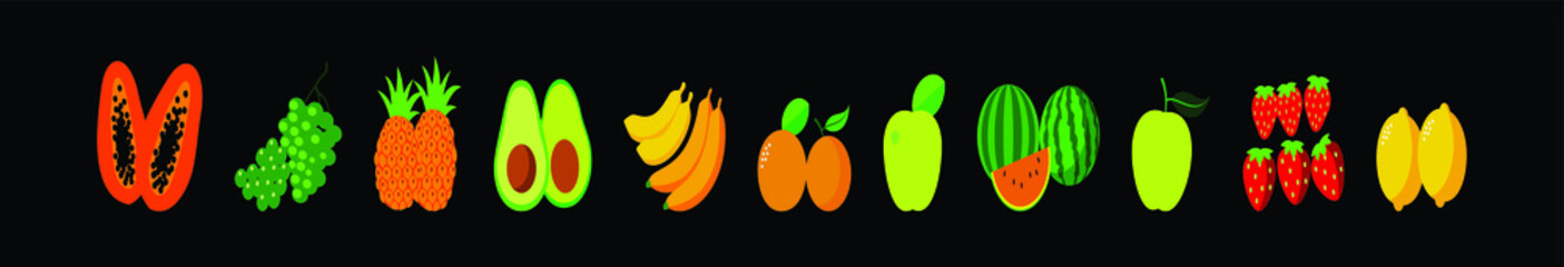 set of fruit cartoon icon design template with various models. banana, watermelon and more vector illustration