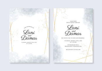 Beautiful wedding invitation template with geometric gold and watercolor splash
