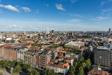 Naklejka na ściany i meble Antwerp, Belgium - July 20 2019: Panoramic view of Antwerp City, on a sunny afternoon