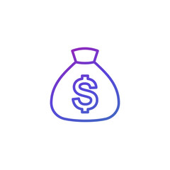 Money bag, income line icon on white
