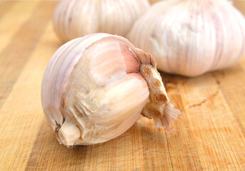 Garlic isolated on wooden board