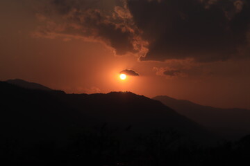 sunset in Pokhara, Nepa