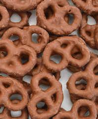 Stack of chocolate covered pretzels