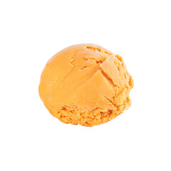 A ball of creamy fruit ice cream orange on a white background