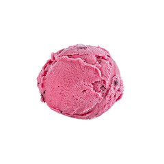 A ball of creamy fruit ice cream pink on a white background