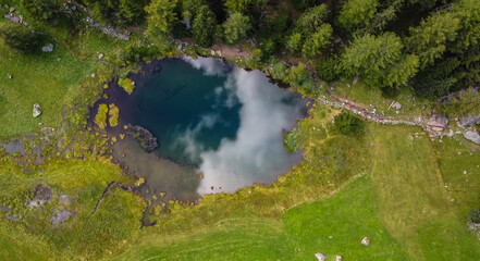 Covel lake in summer. Panoramic view of Covel lake in Pejo Valley, Trentino Alto Adige, northern...