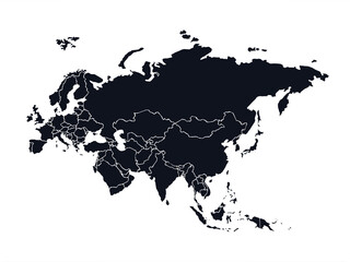 Eurasia. Continent with the contours of the countries. Vector drawing