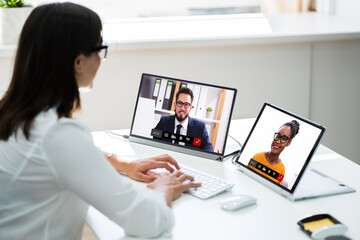 Fototapeta premium Video Conferencing Webinar Meeting. Watching Online