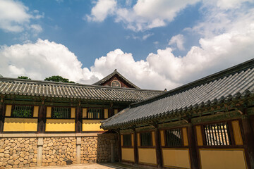 Obraz premium Part of the building of Bulguksa Temple, UNESCO World Heritage Site in Gyeongju, South Korea