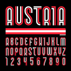 Font Austria. Trendy bright alphabet, colorful letters on a black background.