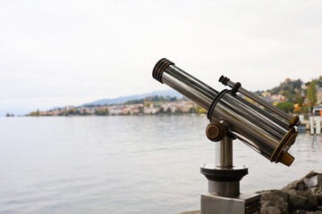 The tele camera near lake at swiss