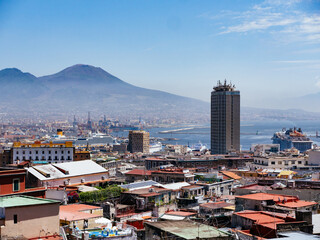 Obraz premium Naples cityscape with view towards Vesuvius and Naples port
