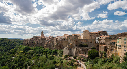 Fototapeta premium Spectacular view from Pitigliano, a small medieval town in Tuscany, Italy, in a beautiful cloudy day