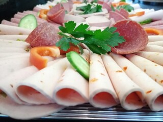 sliced ​​salami varieties on serving plate