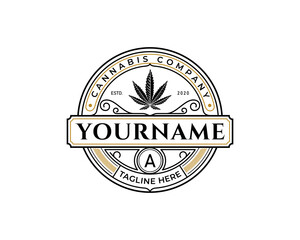 Cannabis Badge Logo, Luxury Marijuana Label Design Idea