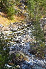 Beautiful authentic rocky landscape of the Pyrenees. Bulgaria. Natural mountain landscape as background.