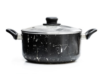 Black used pot isolated on white