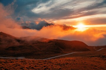 Fototapeta na wymiar Dolomites fog sunset