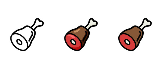 This is a set of icons with different styles of hams. Outline and color symbols of ham. Freehand drawing. Stylish solution for a website.