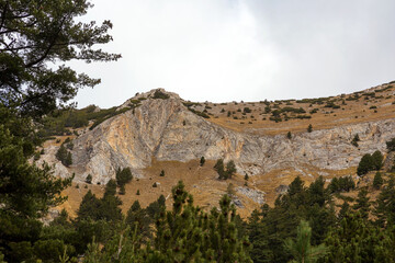 Beautiful authentic rocky landscape of the Pyrenees. Bulgaria. Natural mountain landscape as background.