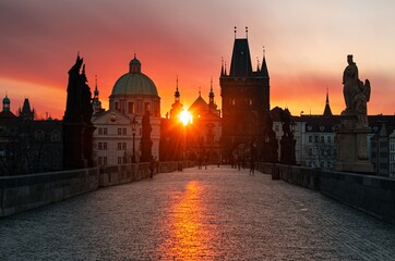 Prague skyline sunrise