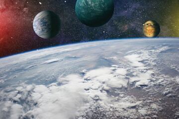Panorama view universe space shot of milky way galaxy with stars on a night sky background....