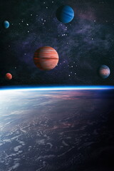 planets, stars and galaxies in outer space showing the beauty of space exploration. Elements...