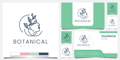 Fototapeta premium set logo botanical nature with girl beautiful line art concept logo design inspiration
