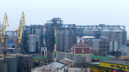 Fototapeta premium Industrial container freight Trade Port scene in foggy cloudy day