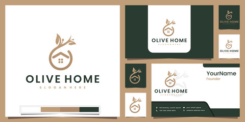 set logo olive nature home with line art concept logo design inspiration