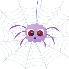 Cute purple spider on cobweb