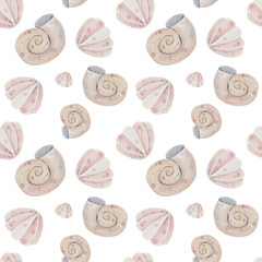 Endless texture for your design. Seamless pattern with seashells. Perfect for greetings, wallpaper, wrapping paper, textile.