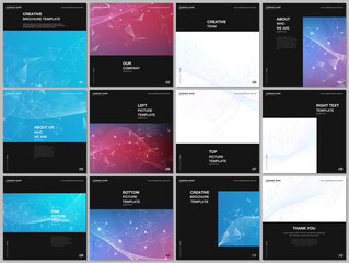 Brochure layout of square format covers design templates for square flyer leaflet, brochure design, report, presentation, magazine cover. Polygonal science background with connecting dots and lines.