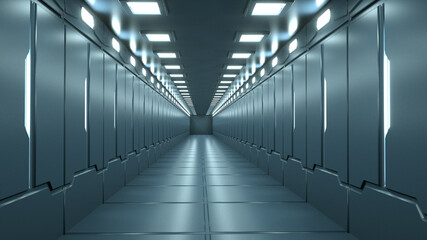 3d render. Futuristic hallway. Concept of modern architecture and interior spaceship
