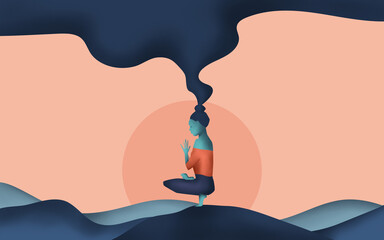 Woman practising yoga and meditating