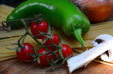 fresh vegetables on a wooden background