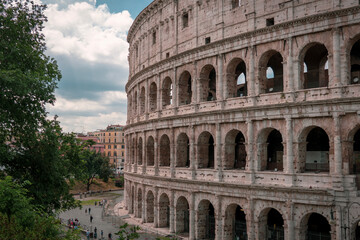 The Roman Coliseum in Rome, Italy is a famous tourist destination.