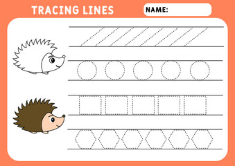 Trace line worksheet for kids. Basic writing. Working pages for children. Preschool or kindergarten worksheet. Trace the pattern. Illustration and vector outline - A4 paper ready to print.