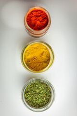 concept spices traffic light colorful topdown view white background