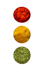 concept spices traffic light colorful, white background