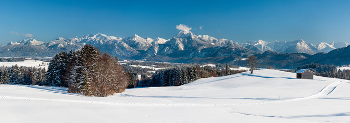 beautiful panoramic landscape in Bavaria at winter