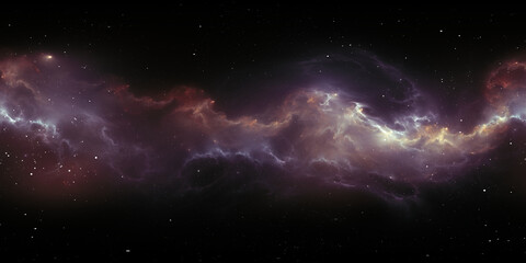 Panorama de nébuleuse spatiale à 360 degrés, projection équirectangulaire, carte de l& 39 environnement. Panorama sphérique HDRI. Fond de l& 39 espace avec nébuleuse et étoiles