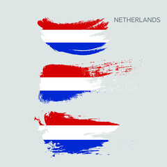 Flag of Netherlands, vector drawing, brush stroke background