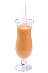 Fresh fruit smoothie. tall glass beaker with a straw.