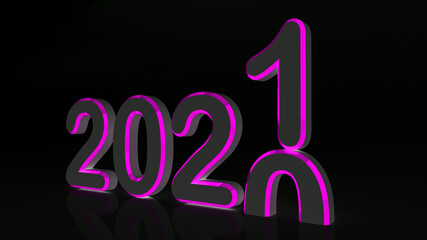 2021 New year change,  2021 start 2020 end, 3d letter on isolated against black background. 3d illustration