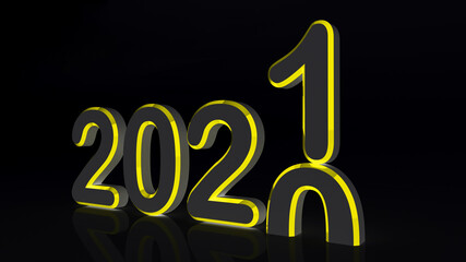 2021 New year change,  2021 start 2020 end, 3d letter on isolated against black background. 3d illustration