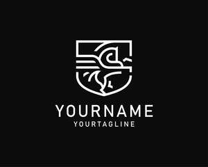 Fototapeta premium Pegasus horse with badge logo design, simple horse logo